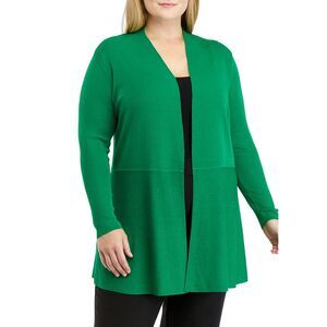 Anne Klein Womens Plus Size Monterey Open-Front Cardigan 1X Emerald Mint - NWT